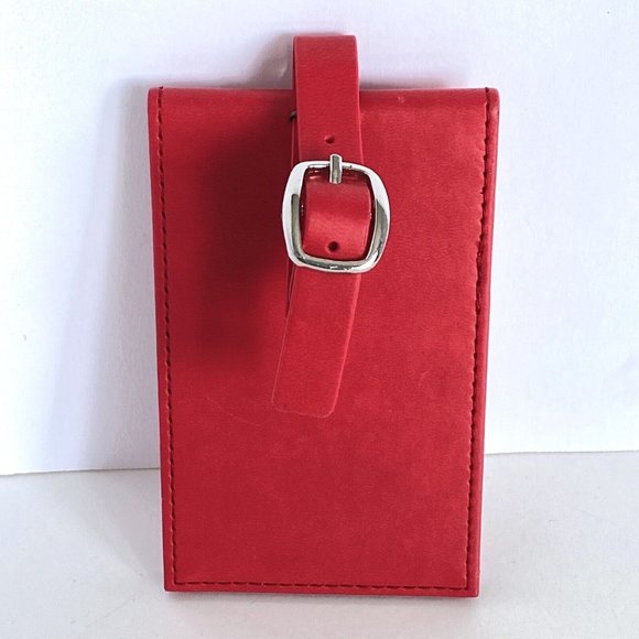Digital Lab Red Faux Leather Luggage Tag with Buckle Strap 4.5in - Picture 4 of 5